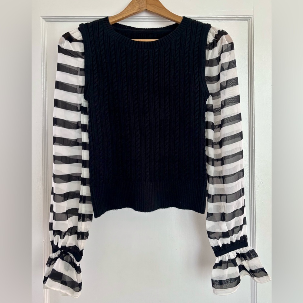 Anthropologie Maeve Black Knit Top with Blouse Sleeves